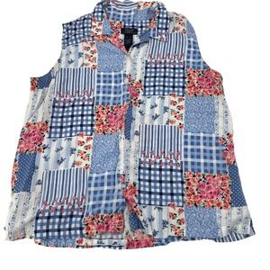 Crazy Horse Liz Claiborne Sleeveless Patchwork Floral Gingham‎ Shirt XL vintage
